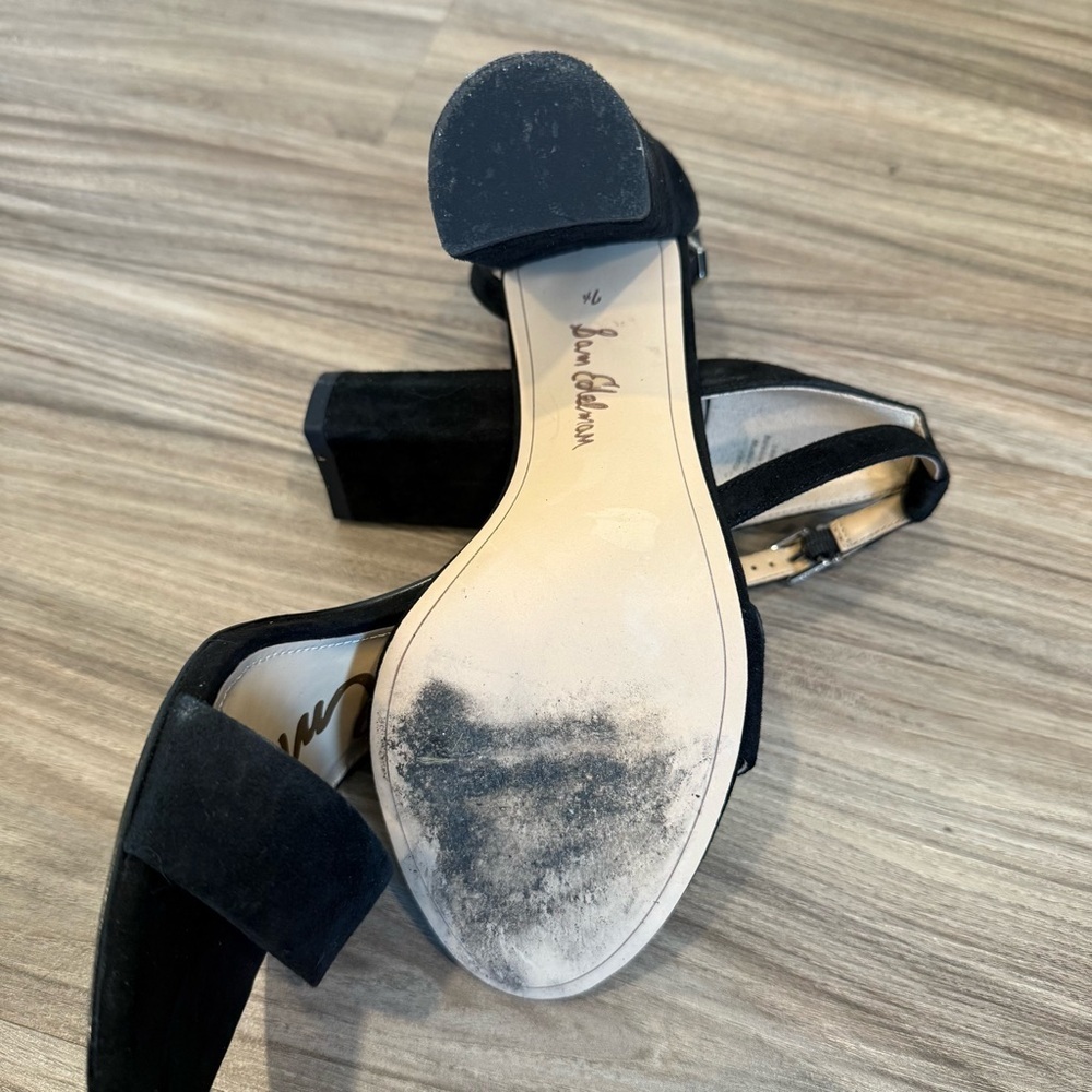 Sam Edelman Black Suede Women's Block Heeled Sandals - Picture 10 of 12